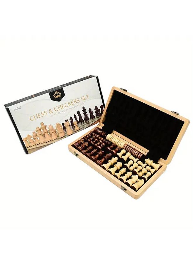Deluxe Wood Fiber Board Chess And Checkers Set 2 In 1 Foldable 12 Inch Board - Image 4